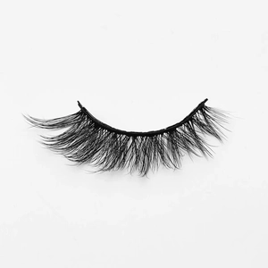 Natural black faux mink false eyelashes with short hard stem showing curl and hair details