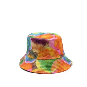 Double-sided reversible bucket hat with colorful abstract floral print for sun protection