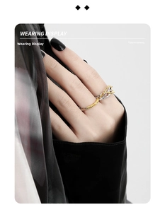 Detail of S925 silver irregular vine ring with two-tone gold and silver finish