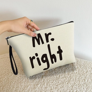 Trousse à maquillage en toile avec imprimé 'Mr. right' et poignée à fermeture éclair