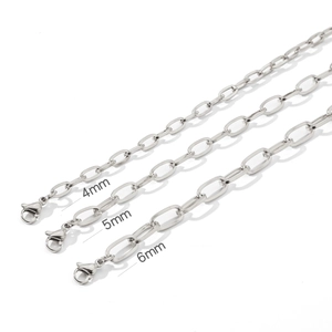 Comparison of 4mm 5mm and 6mm wide titanium steel square link chains in silver finish