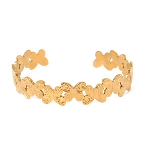 Butterfly Cuff Bangle 18K Gold Plated Stainless Steel Adjustable Open Bracelet Textured Elegant Jewelry For Women