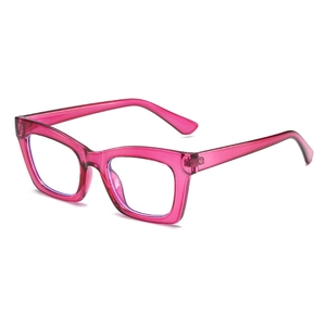 Classic pink transparent square frame glasses with anti-blue light coating lenses