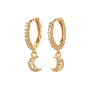 S925 sterling silver moon drop earrings with zircon crystals in gold plating finish