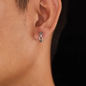 Minimalist silver stainless steel infinity symbol stud earring for men and women