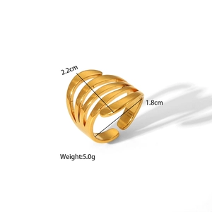 Detail of adjustable gold multilayer stainless steel ring showing 2.2cm outer diameter