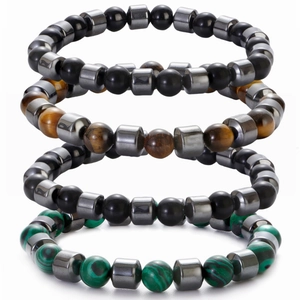 Natural Stone Beaded Bracelet Tiger Eye Lava Rock Hematite Malachite Jasper Elastic Strand Fashion Jewelry Men