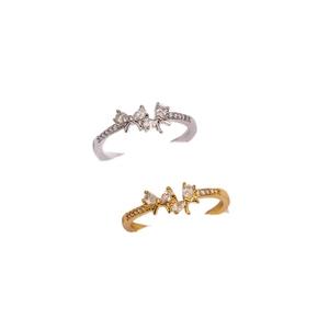 Elegant adjustable butterfly rings with sparkling zircons in gold and silver finishes