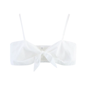 Elegantes weißes französisches Stickerei-Crop-Top mit Bindung und elastischem Rücken
