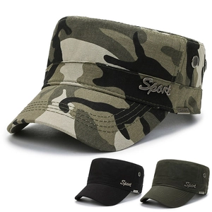 Men Cadet Cap Military Flat Top Hat Camouflage Cotton Sun Protection Outdoor Casual Sport Adjustable Fashion
