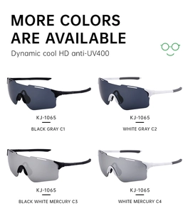 Detail view of KJ-1065 cycling sunglasses with HD anti-UV400 lenses in four color variants