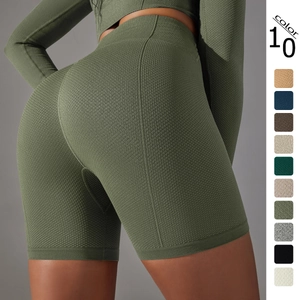 Short de Yoga Sans Couture à Taille Haute pour Femmes Texture Nid d'Abeille Contrôle du Ventre Short de Sport Cycliste
