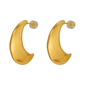 Polished gold crescent moon earrings in minimalist stainless steel for women