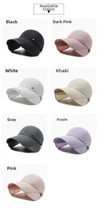 Detail of breathable mesh and retractable sun visor on quick-dry athletic caps in 7 colors