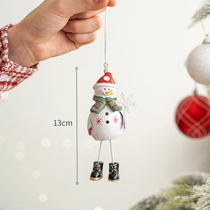 3D iron snowman Christmas tree ornament in red and white, 13cm height festive hanging decor