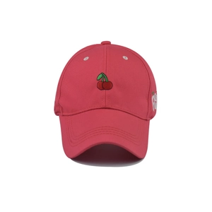 Classic red cotton baseball cap featuring cherry embroidery and a curved sun visor brim