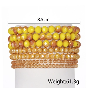 Detailansicht der gelben Perlenarmband-Sets mit Größen- und Gewichtsangaben