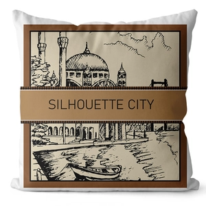 Geometric plaid Istanbul silhouette printed pillow cover with a classic white fabric finish