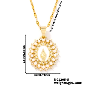 Dimensions détaillées du collier Vierge Marie doré avec pendentif en zircons et mesures
