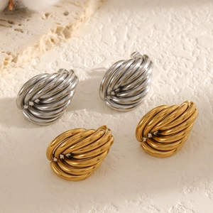 Twisted drop-shaped stainless steel earrings in gold and silver finish for women