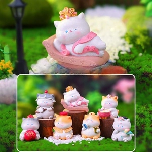 Detail of 7 cute cat figurines showing 6 regular styles and 1 hidden surprise edition