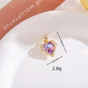 Gold plated heart necklace with lavender crystal and zircon accents, 19mm x 16mm
