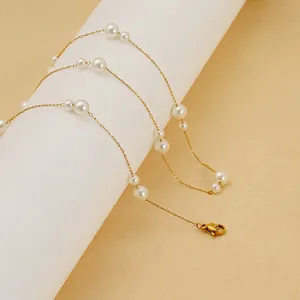 Collier De Künstliche Perles Pour Femmes Élégant Plaqué Or Acier Inoxydable Fermoir Réglable Bijoux Chic Künstliche Perles De Multiples Tailles