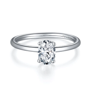 S925 sterling silver ring with 1ct oval moissanite stone on a white background