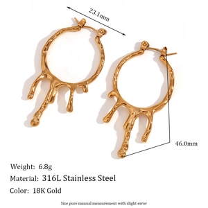 18K vergoldete 316L Edelstahl-Ohrringe im minimalistischen Design mit geschmolzenem Lava-Effekt