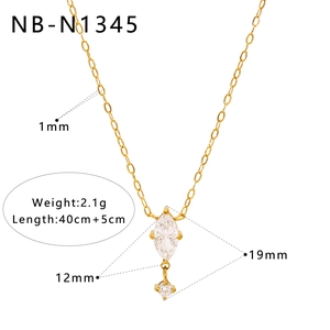 Detailed size specifications of gold marquise zircon pendant necklace with measurements