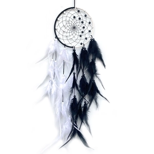 Minimalist black and white feathered Dream Catcher wall hanging for home decor