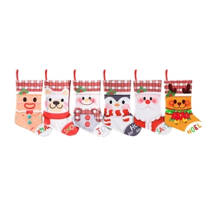 Set of 6 Christmas stockings with snowman and Santa designs for holiday home decor