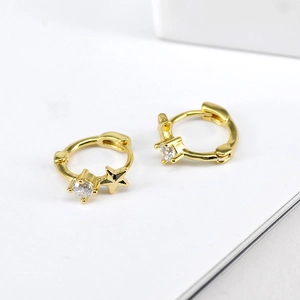 Elegant gold-plated star hoop earrings with round four-prong cubic zirconia charms