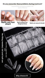 Macro detail of ultra-thin matte press-on nail tips in a storage box for manicure