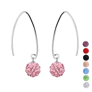 Elegant S925 silver hook earrings with sparkling pink crystal balls and multicolor options