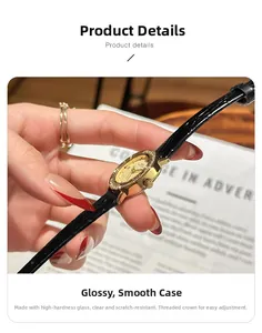 Detail of elegant gold-plated alloy case with crystals and black leather crocodile strap