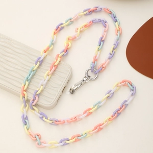 Colorful acrylic heart chain crossbody phone strap with pastel interlocking links
