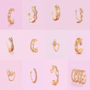 12-piece set of gold minimalist cuff earrings with geometric star and zircon designs