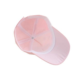 Pink kids baseball cap interior showing breathable mesh lining and 6-panel structure