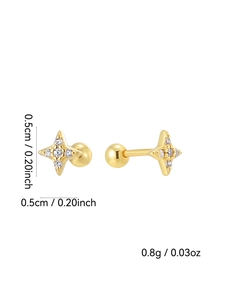 Detailed macro view of S925 silver star stud earrings with cubic zirconia and screw back