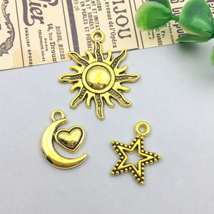 Antique gold alloy sun moon and star pendant charms for DIY jewelry making