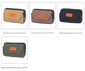 Canvas waist bag with double zipper and sport label, 18x10x4cm size chart in four colors
