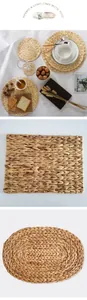 Detail of handcrafted water hyacinth woven placemats in round and oval shapes