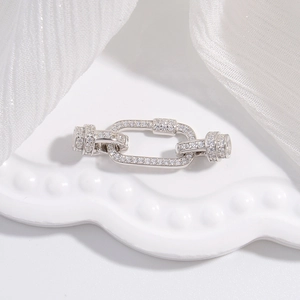Detail of S925 sterling silver rectangular clasp with cubic zirconia for DIY necklaces