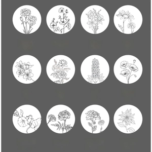18K gold plated 12-month birth flower necklace chart with elegant floral line art illustrations