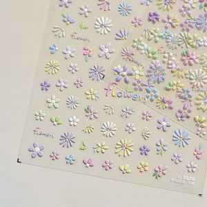 Macro shot of 3D embossed jelly nail art stickers featuring colorful macaron flower patterns