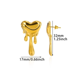 Lava design heart-shaped 18K gold-plated stainless steel earrings with size dimensions