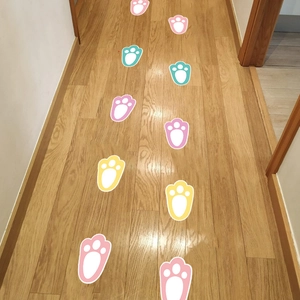 Macaron color rabbit paw footprint stickers for Easter floor and wall decoration