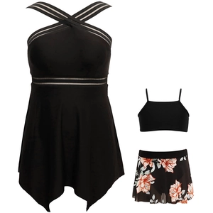 Costumi da bagno coordinati madre-figlia neri con inserti in mesh e slip a fiori