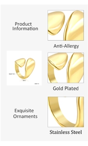 Detailed view of two-tone open ring showing size 6-9 and anti-allergy gold plating features